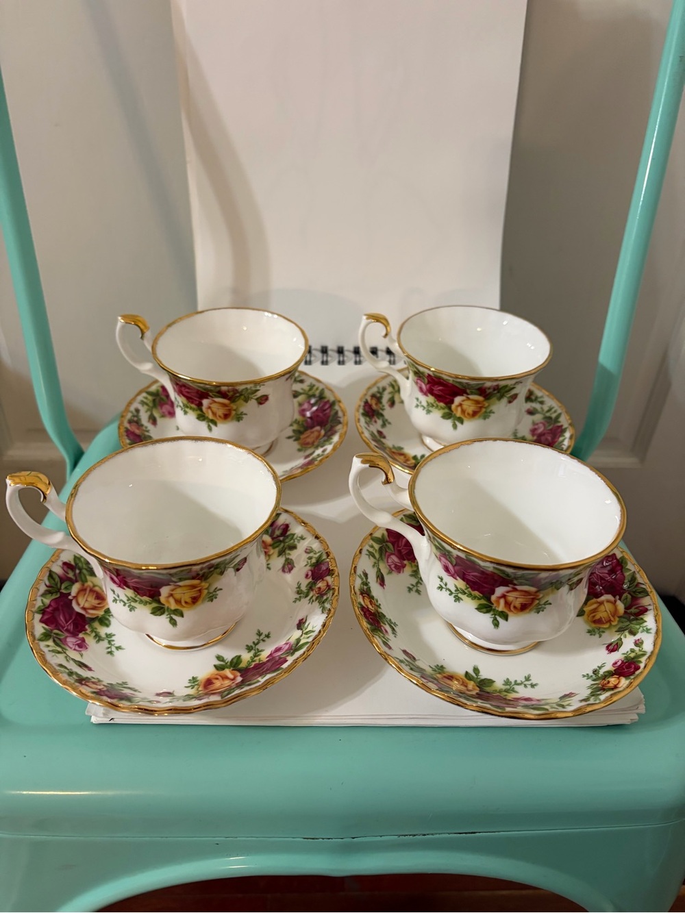 Vintage 1962 Royal Albert Old Country Roses Teacup & Saucer-4 Sets